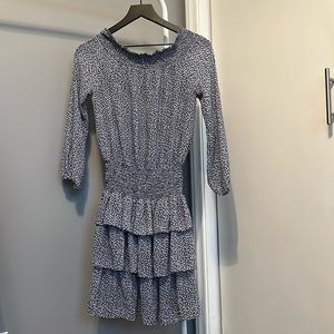 Michael kors off the shoulder long sleeve ruffle skirt dress